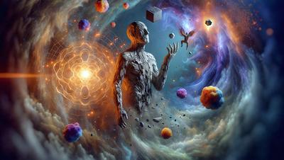 The primary subject of the image is a statue of a man with a bird on his hand. The statue is made of stone and is placed in a space with a blue background. The visual style of the image is digital art, as it appears to be a digital illustration or drawing. The colors in the image are predominantly blue, creating a calm and serene atmosphere.